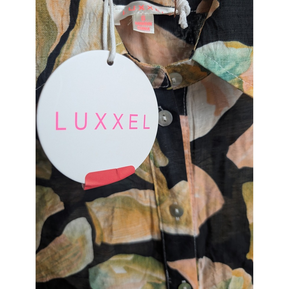 Luxxel Womens S Black Abstract Floral Button Down Button Cuff Long Sleeve Blouse - Picture 9 of 9